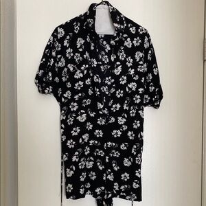 Black and White Floral Button-Up Shorts Romper